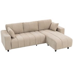 Sofá chaise longue reversible esquinero en L 3 plazas tapizado en lino beige 242x156x87 cm