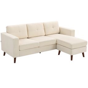 Sofá chaise longue reversible esquinero en L 3 plazas tapizado en pana crema 192x137x84 cm