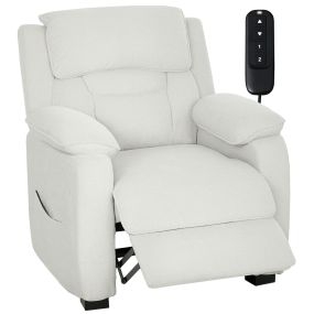Sillón relax reclinable eléctrico de terciopelo blanco crema con mando, USB y bolsillos