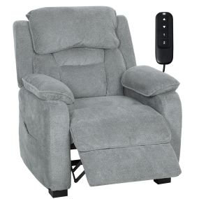 Sillón relax reclinable eléctrico de terciopelo gris claro con mando, USB y bolsillos