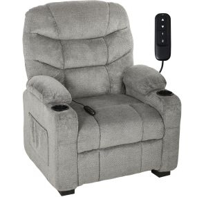 Sillón Relax Reclinable Eléctrico, Sillón Reclinable Silencioso con Función Memoria, Reposapiés, Mando a Distancia, Bolsillos Laterales, Puerto USB, Tela Terciopelo para Dormitorio, Salón Gris