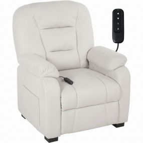 Sillón Relax Reclinable Eléctrico, Sillón Reclinable Silencioso con Función Memoria, Reposapiés, Mando a Distancia, Bolsillos Laterales, Puerto USB, Tela Terciopelo para Dormitorio, Salón Crema