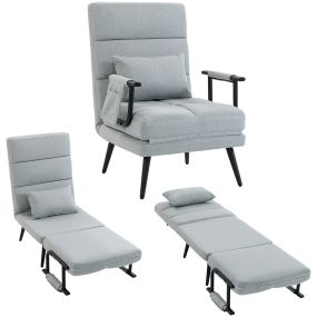 Sofá cama 1 plaza 3 en 1 plegable tapizado en lino gris claro 67x73x96 cm