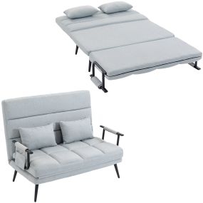 Sofá cama 2 plazas 3 en 1 plegable tapizado en lino gris claro 127x73x95 cm