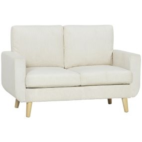 Sofá de 2 plazas tapizado en pana blanco crema 134x74x84 cm para dormitorio oficina y sala de estar