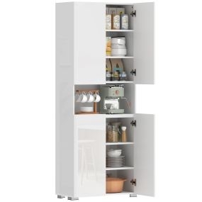 Alacena de cocina blanca brillo con 4 puertas, compartimento abierto y estantes ajustables 68x34x180 cm