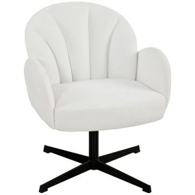Sillón de Salón Giratorio, Butaca de Salón Tapizada en Terciopelo con Respaldo en Forma de Concha, Cojín con Resortes, Base Cruzada, Sillón de Relax para Dormitorio, Oficina, Estudio, Crema