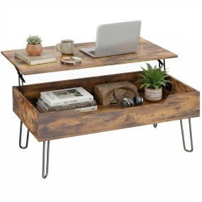 Mesa de Centro Elevable, Mesa de Café para Salón con Compartimento Oculto, Patas de Acero para Sala de Estar, Comedor, 95x50x40 cm, Marrón Rústico