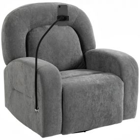 Sillón Relax Reclinable 3 en 1, Sillón Relax con Función Mecedora, Giratorio 360°, Soporte para Teléfono, Asiento Amplio, Respaldo Ancho, Tapizado en Terciopelo, Gris