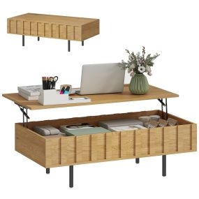 Mesa de centro elevable de roble con 2 compartimentos ocultos y patas de metal 110x55x36,5 cm