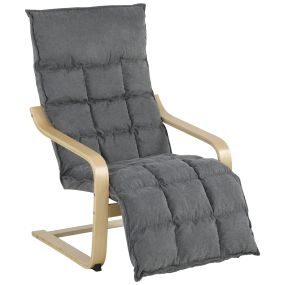 Sillón de Salón con Reposapiés, Butaca de Salón Tapizada en Lino con Balanceo Suave, Respaldo Alto, Asiento Amplio, Sillón de Relax para Dormitorio, Oficina, Estudio, Gris