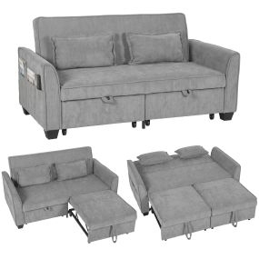 Sofá Cama 2 Plazas 4 en 1, Sofá Cama de Chenilla con 2 Módulos Extraíbles Independientes, Respaldo Ajustable 3 Niveles, 2 Cojines, 6 Bolsillos Laterales, Cama 142x186 cm, para Salón, Gris