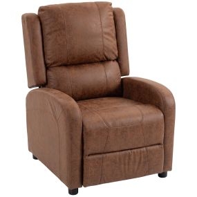 Sillón relax reclinable manual tapizado en cuero sintético marrón con reposapiés