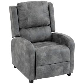 Sillón relax reclinable manual tapizado en cuero sintético gris con reposapiés para salón dormitorio u oficina