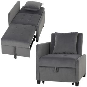 Sofá cama 1 plaza 4 en 1 plegable tapizado en terciopelo gris oscuro 72,5x89,5x83 cm