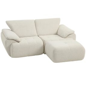 Sofá de 2 Plazas Seccional, 187 cm, Sofá Modular de Chenilla sin Estructura, Otomana Reversible, en Forma de L, Asiento Ancho y Profundo, Acolchado Grueso, No Requiere Montaje, Crema