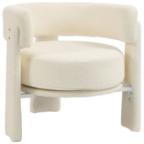 Butaca de salón tapizada en borreguito con cojín lumbar, asiento profundo y reposabrazos, blanco crema