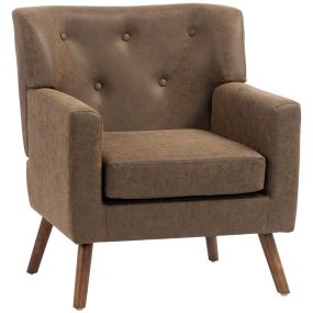 Sillón relax individual tapizado en PU marrón 72x76x80 cm con patas de madera maciza