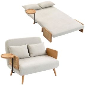 Sofá cama 2 plazas convertible 3 en 1 tapizado chenilla blanco crema 131x78x82 cm