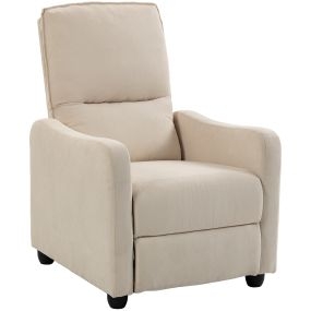 Sillón Relax Reclinable, Sillón Reclinable Manual hasta 155°, de Tejido Efecto Lino, Reposapiés, Muelles Ensacados y Acolchado Grueso, Montaje Fácil para Salón, Dormitorio, Oficina, Crema