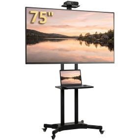 Soporte TV Ruedas para Televisores Planos y Curvos de 32 a 75 Pulgadas, Soporte TV Pie, Altura Ajustable, 2 Estantes para Medios, Orificio de Cable, Máx. VESA 400x600 mm, hasta 50 kg