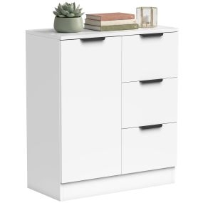Aparador estrecho con 3 cajones y puerta de cierre suave, 60x30x70 cm, blanco