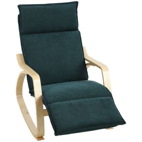 Silla mecedora con reposapiés ajustable 5 posiciones, reposabrazos de madera, verde oscuro