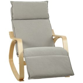 Silla mecedora con reposapiés ajustable 5 posiciones, reposabrazos de madera, gris claro
