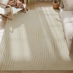 Alfombra Salón 230x160 cm Alfombra Pelo Corto Estilo Moderno Base Antideslizante Tejida a Máquina Tapete para Sala de Estar Dormitorio Comedor Crema