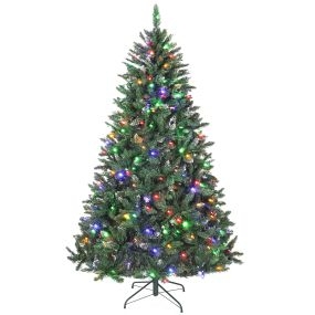 Árbol de Navidad 210 cm de abeto con luces LED, 9 modos, 1160 ramas nevadas, verde