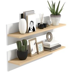 Set de 2 Estantes de Pared Flotantes de 80 cm, Baldas de Pared para Sala de Estar, Entrada, Dormitorio o Cocina, Fácil de Montar, Carga 3 kg Cada Uno, Blanco y Madera Natural