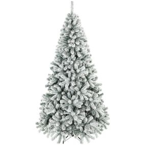 Árbol de Navidad nevado de 220 cm de abeto con ramas articuladas, 1000 puntas de PVC ignífugo, soporte de acero plegable, verde y blanco