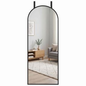 Espejo de Pared 40x110 cm, Espejo de Recibidor con Marco de Aleación de Aluminio, Forma Arqueada, Ganchos Ajustables, Decoración para Puerta, Salón, Dormitorio, Entrada, Negro
