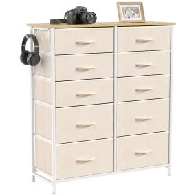 Cajonera de Tela Alta Cómoda con 8 Cajones 4 Bolsillos Laterales 2 Ganchos y Estructura de Acero Cómoda para Dormitorio Sala de Estar Pasillo Beige