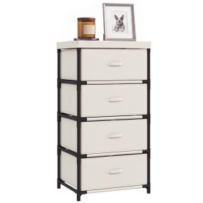 Cómoda de 4 cajones de tela con marco de acero beige para dormitorio, salón, oficina y vestidor