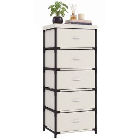 Cómoda de 5 cajones de tela con marco de acero, beige, para dormitorio, salón, oficina y vestidor