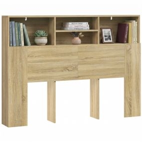Cabecero de cama 140 cm con almacenaje, 4 compartimentos abiertos, roble