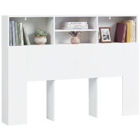 Cabecero de cama 140 cm con almacenaje, 4 compartimentos abiertos, blanco