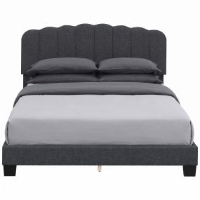 Cama Tapizada 160x200 cm con Cabecero Acolchado Ajustable, Marco de Cama Doble con Láminas de Madera, Diseño Moderno, Fácil Montaje, Gris Oscuro