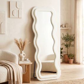 Espejo de cuerpo entero 160x60 cm de pie con marco ondulado aterciopelado para dormitorio salón y vestidor