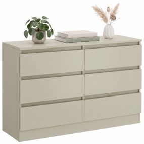 Cómoda de 6 Cajones para Dormitorio, Cajonera Estrecha, Sinfonier Moderno, Soporte para TV hasta 47 Pulgadas, para Salón, Vestidor, Pasillo, 100x35x69 cm, Marrón Claro