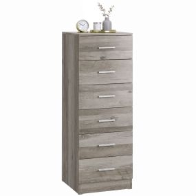 Cómoda de 6 cajones alta y estrecha 40x40x110 cm gris claro