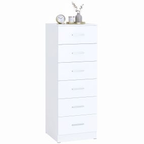 Cómoda de 6 cajones alta y estrecha 40x40x110 cm blanca