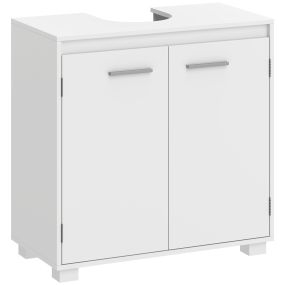 Mueble bajo lavabo blanco 60x30x60 cm con estante ajustable y 2 puertas, recorte en U