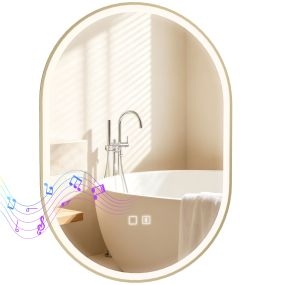 Espejo de Baño con Luces LED y Altavoz Bluetooth, 100x70 cm, Espejo de Pared, Antivaho, 3 Colores Regulables, Función de Memoria, Ajuste de Brillo, Interruptor Táctil, Horizontal/Vertical, IP44