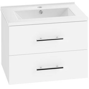 Mueble de Baño con Lavabo, Suspendido, Armario Bajo Lavabo con 2 Cajones, Lavamanos de Cerámica, Estilo Moderno, 61x40x48 cm, Blanco