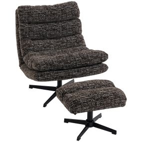 Sillón con Reposapiés de Altura Ajustable, Sillón Lectura Giratorio 360° de Chenilla con Asiento Ancho, Acolchado Grueso, Estructura Acero y Base de 4 Radios, Butaca para Salón Dormitorio, Gris