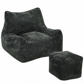 Sillón de Suelo con Reposapiés, Sillón Lectura Tipo Nube en Chenilla Sin Estructura, con Respaldo, Reposabrazos, Acolchado Grueso, Base Antideslizante, Sin Montaje, Sofá Suelo para Salón, Gris