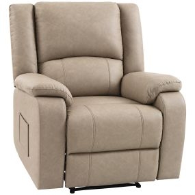 Sillón Relax Reclinable Manual de PU con Reposapiés, Sillón Relax, Asiento y Respaldo Anchos, Acolchado Grueso, Butaca Reclinable hasta 155°, para Espacio Pequeño, Salón, Dormitorio, Caqui
