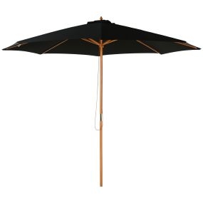 Sombrilla de jardín exterior Ø300 cm con sistema de polea, techo ventilado y poste de madera negro